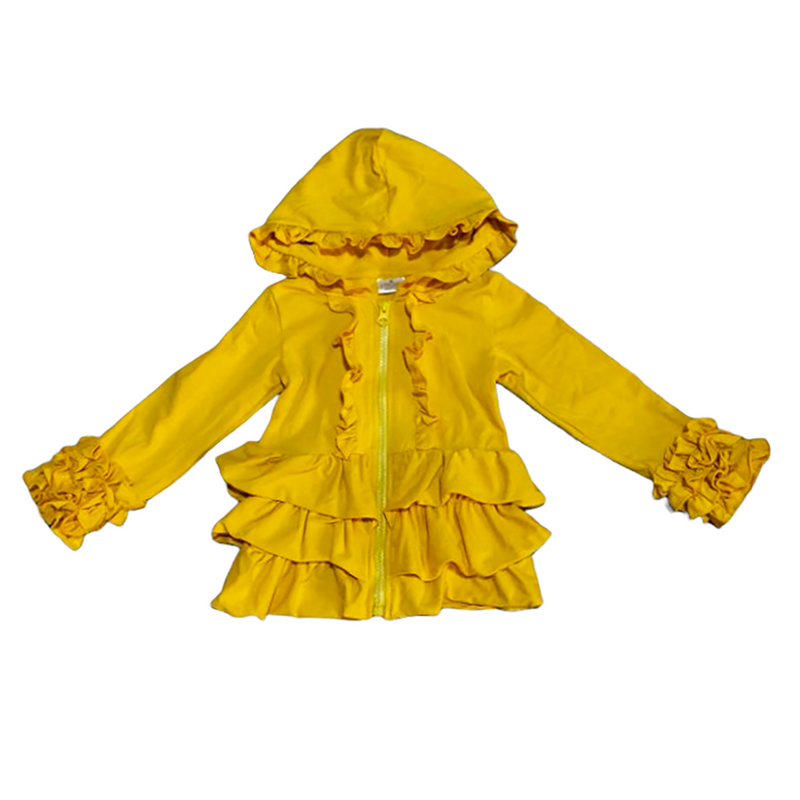 Girls Mustard Yellow Ruffle Hoodie Zipper Jacket Camp School-2