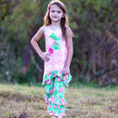 AnnLoren Big Little Girls Easter Bunny Tunic Spring Floral Ruffle Capri Pants Outfit-1