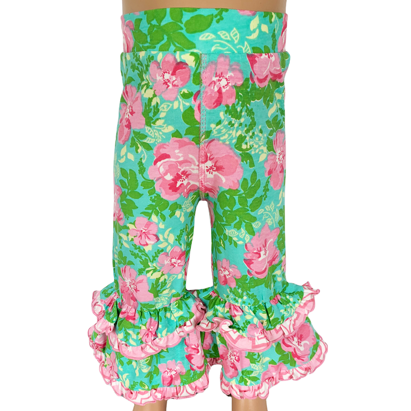 AnnLoren Big Little Girls Easter Bunny Tunic Spring Floral Ruffle Capri Pants Outfit-5