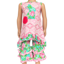 AnnLoren Big Little Girls Easter Bunny Tunic Spring Floral Ruffle Capri Pants Outfit-0