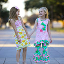 AnnLoren Big Little Girls Easter Bunny Tunic Spring Floral Ruffle Capri Pants Outfit-4