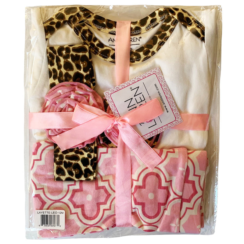 AnnLoren Baby Girls Layette Pink Leopard Onesie Pants Headband 3pc Gift Set Clothing-8