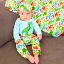 AnnLoren Baby Layette Boys Dinosaur Long Sleeve Onesie Pants Cap 3pc Gift Set-8