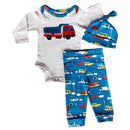 AnnLoren Baby Boys Layette Cars Trucks Long Sleeve Onesie Pants Cap 3pc Gift Set-5