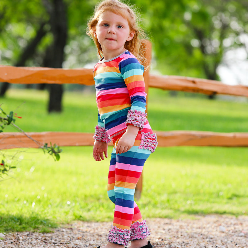 AnnLoren Little & Big Girls Boutique Rainbow Ruffle Butt Leggings-5