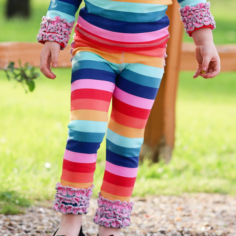 AnnLoren Little & Big Girls Boutique Rainbow Ruffle Butt Leggings-2