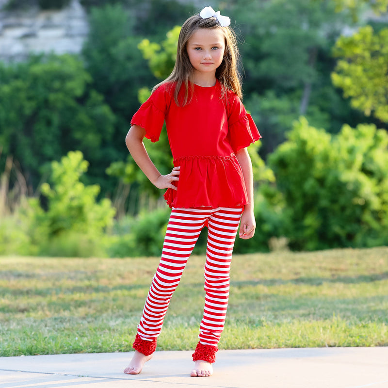 AnnLoren Baby Toddler Big Girls Boutique Red Ruffle Butt Leggings-9