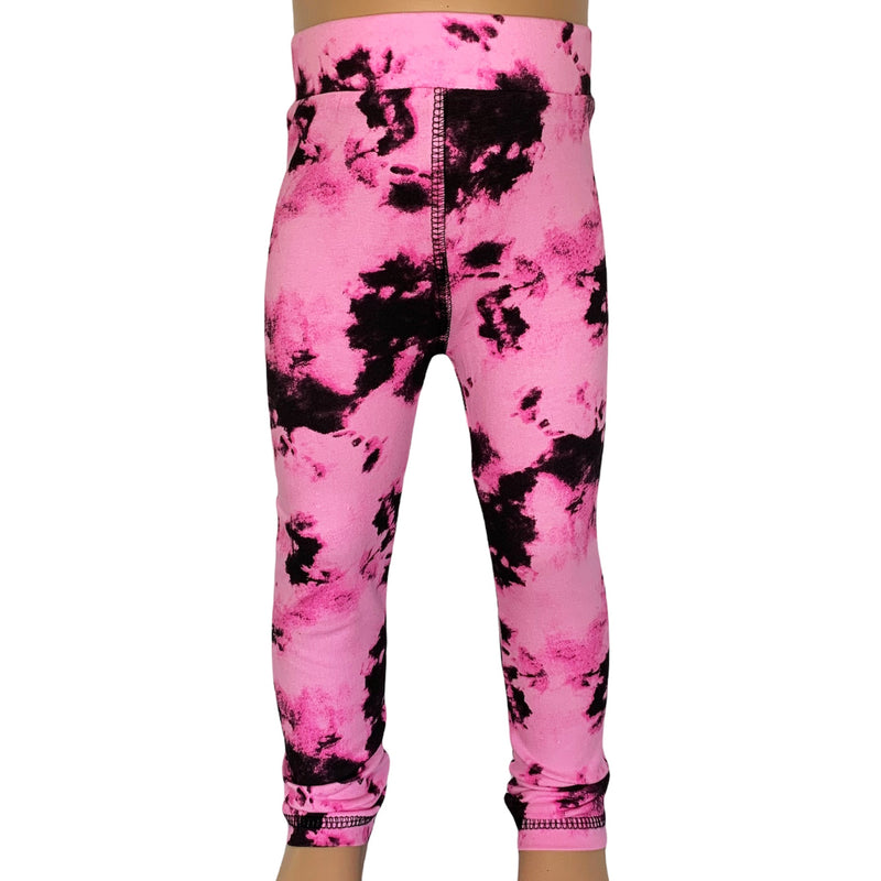 AnnLoren Baby Toddler Big Girls Boutique Black and Pink Tie Dye Leggings-1