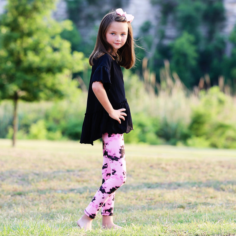 AnnLoren Baby Toddler Big Girls Boutique Black and Pink Tie Dye Leggings-5