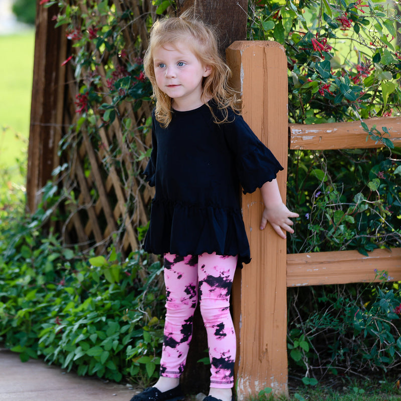 AnnLoren Baby Toddler Big Girls Boutique Black and Pink Tie Dye Leggings-6