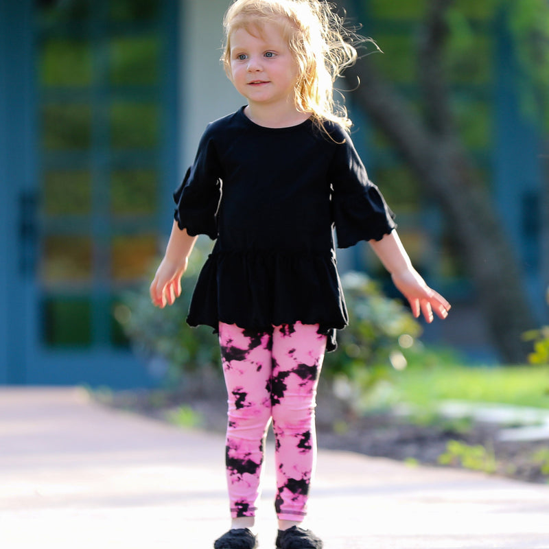 AnnLoren Baby Toddler Big Girls Boutique Black and Pink Tie Dye Leggings-3