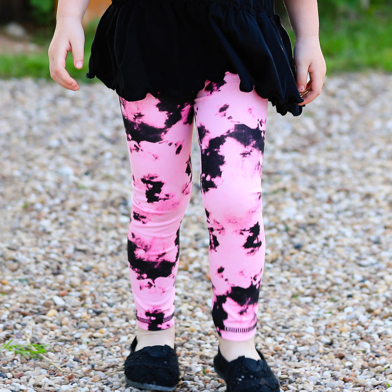 AnnLoren Baby Toddler Big Girls Boutique Black and Pink Tie Dye Leggings-0