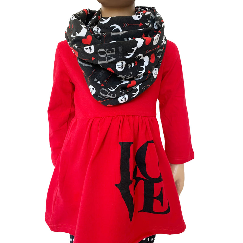AL Limited Girls Valentine's Day LOVE Red Long Sleeve Tunic Leggings & Scarf Clothing Set-2