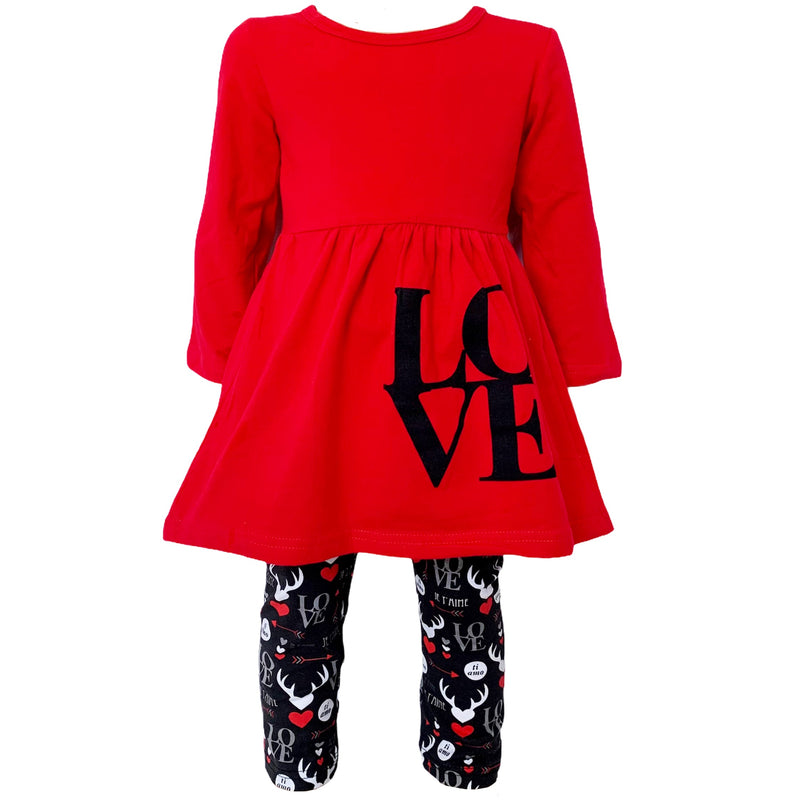 AL Limited Girls Valentine's Day LOVE Red Long Sleeve Tunic Leggings & Scarf Clothing Set-0
