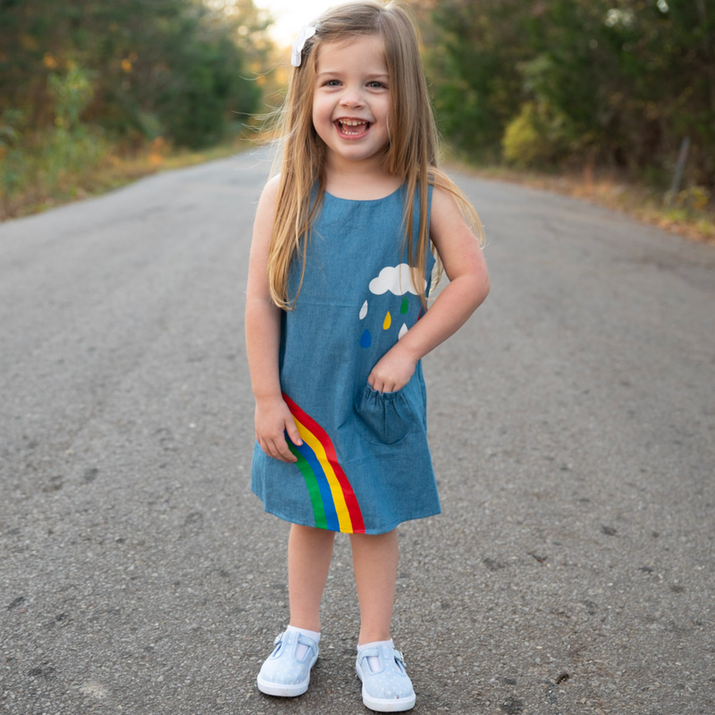 AL Limited Girls Blue Chambray Rainbow Coverall Dress-1