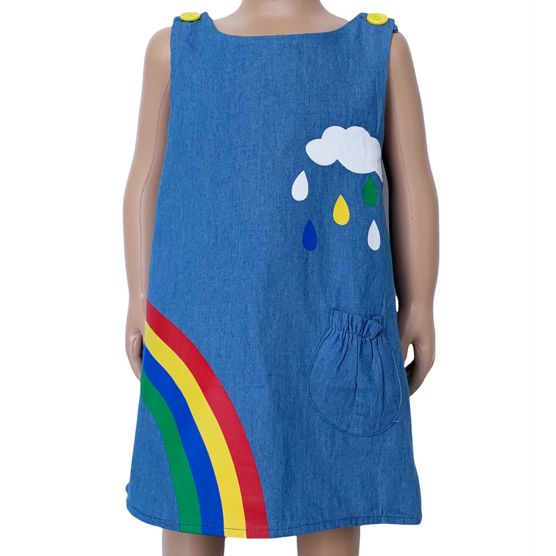 AL Limited Girls Blue Chambray Rainbow Coverall Dress-0