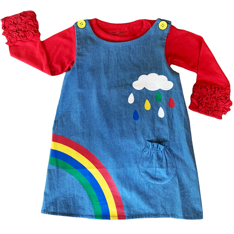 AL Limited Girls Blue Chambray Rainbow Coverall Dress-3