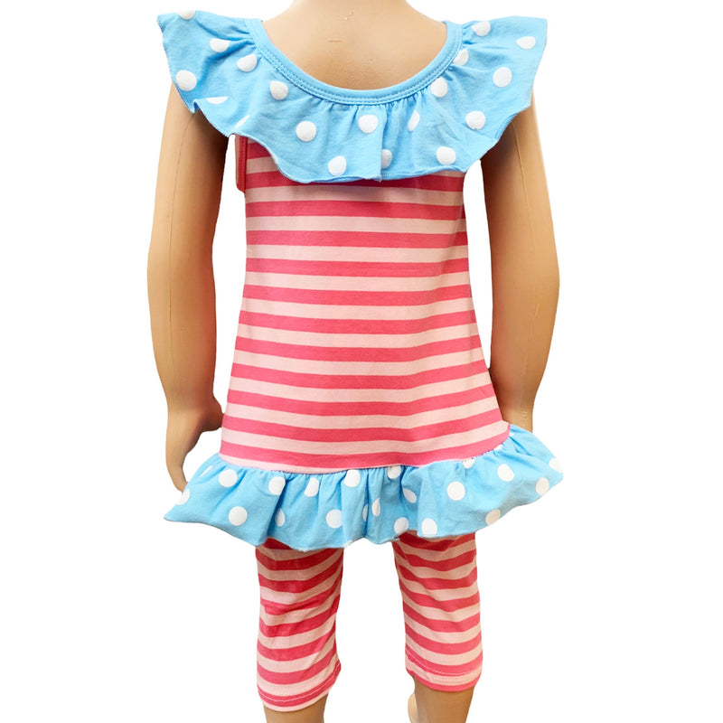 Girls Pink Swan Princess Striped Tunic and Capri Leggings Outfit-1