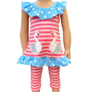 Girls Pink Swan Princess Striped Tunic and Capri Leggings Outfit-0
