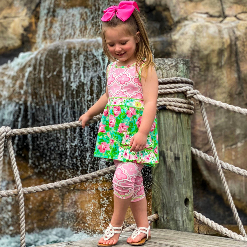 AnnLoren Little Toddler Big Girls' Floral Dress Leggings Boutique Clothing Set Spring Summer-2