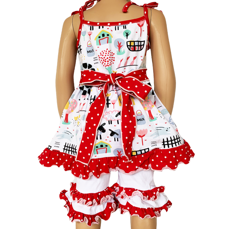 AnnLoren Little & Big Girls Farm Animals Dress and Capri Ruffle Leggings Outfit-2