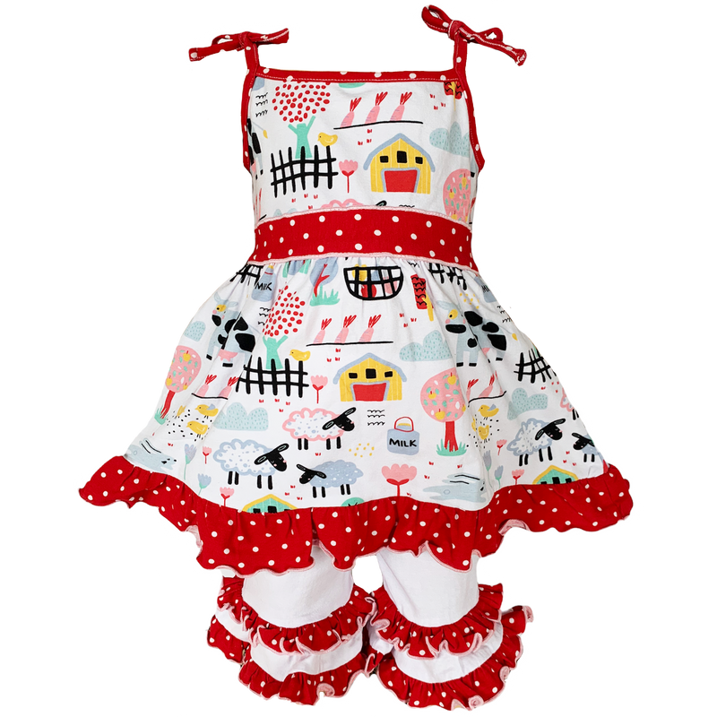 AnnLoren Little & Big Girls Farm Animals Dress and Capri Ruffle Leggings Outfit-0