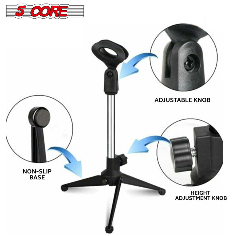 5 Core Microphone Stand Tripod Mic Stand Universal Adjustable Desk Microphone arm with Small Plastic Microphone Clip MS MINI TRI CH-4