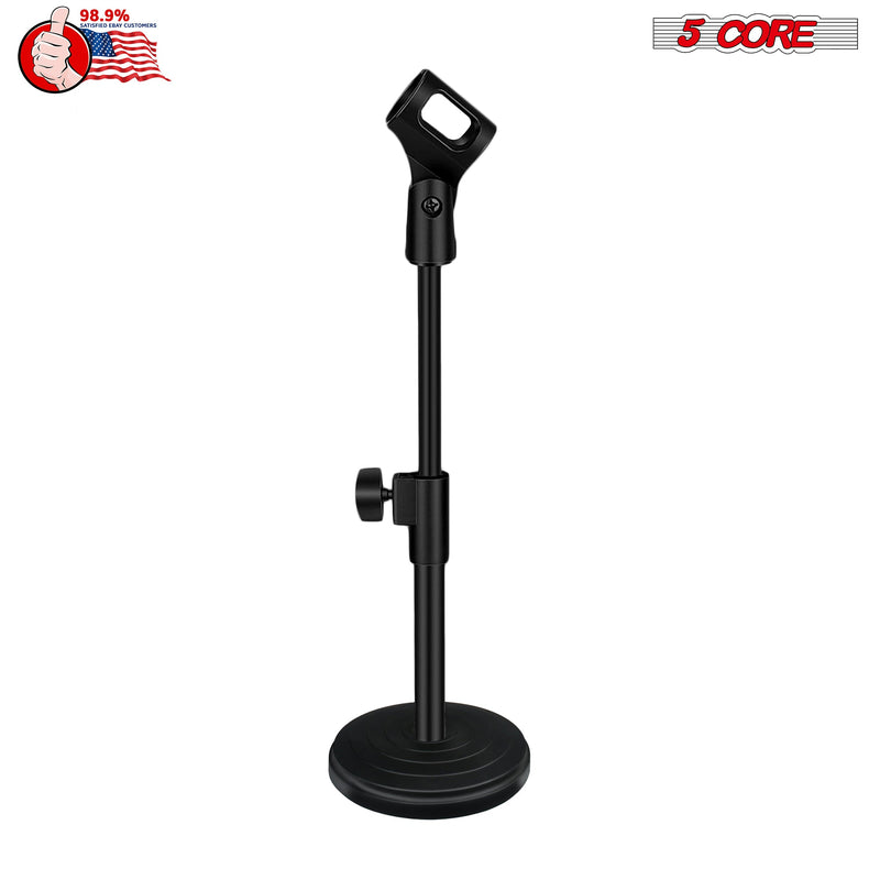 5 Core Desktop Mic Stand Height Adjustable Round Base Short Microphone Stand w Universal Mic Clip Premium Table Top Low Profile Small Mic Holder for Recording Streaming Podcast -MS RBS BOOM-1