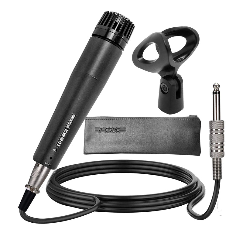 5 Core Microphone Professional Black Dynamic Karaoke XLR Wired Mic w Integrated Pop Filter Cardioid Unidirectional Pickup Handheld Micrófono -ND-57X-0