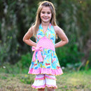 AnnLoren Girls Mermaid Halter Dress & White Ruffle Shorts Boutique Set-5