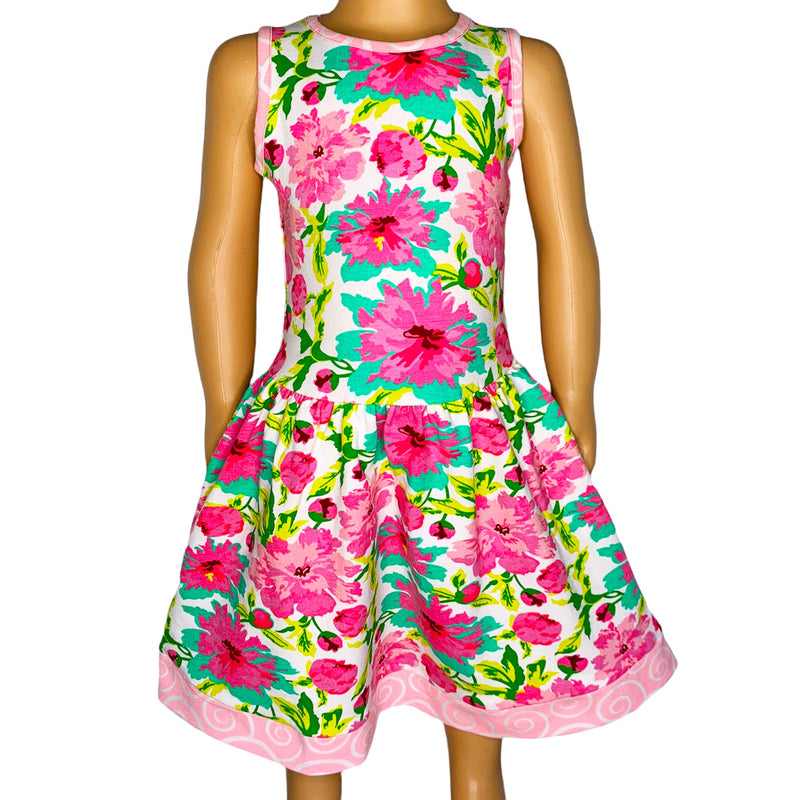 AnnLoren Little & Big Girls Spring Summer Floral Sleeveless Boutique Cotton Knit Dress-0