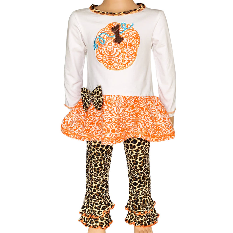 AnnLoren Girls Autumn Orange Pumpkin Leopard Tunic Thanksgiving Outfit-0