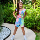 Girls Pastel Tie Dye Shorts Jumpsuit Easter Spring Kids Romper-4
