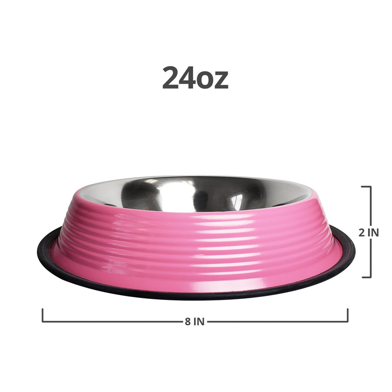 Ribbed No Tip Non Skid Colored Stainless Steel Bowl - Carnation Pink-3