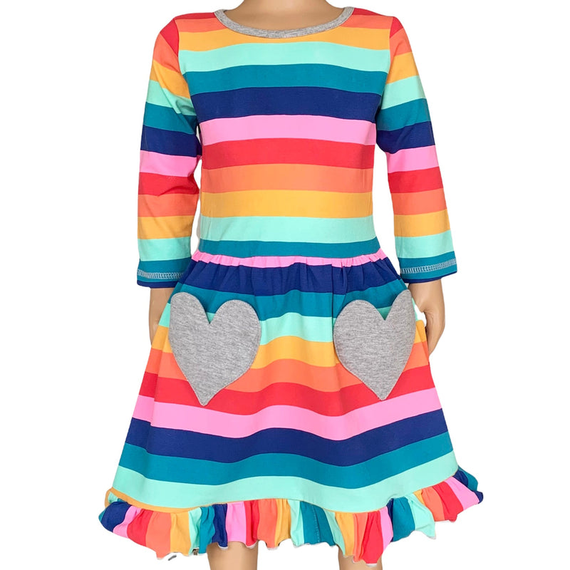 AnnLoren Baby Big Girls Boutique Fall Rainbow Hearts Cotton Winter Dress-0