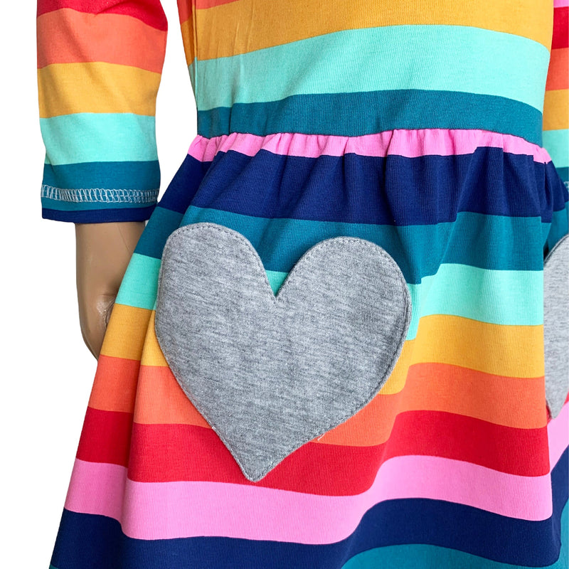 AnnLoren Baby Big Girls Boutique Fall Rainbow Hearts Cotton Winter Dress-5
