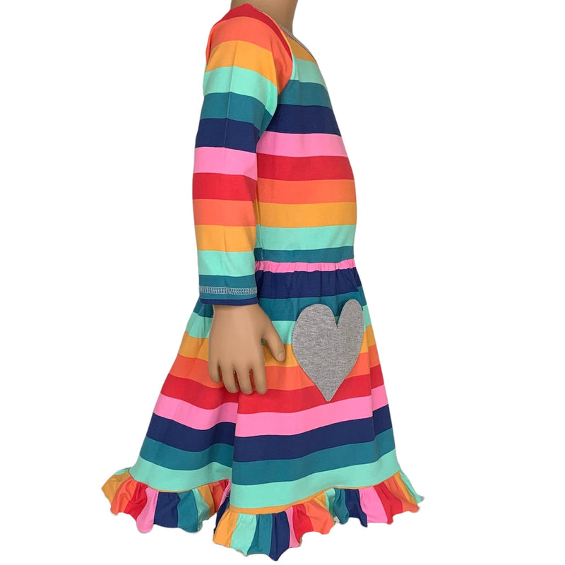 AnnLoren Baby Big Girls Boutique Fall Rainbow Hearts Cotton Winter Dress-6