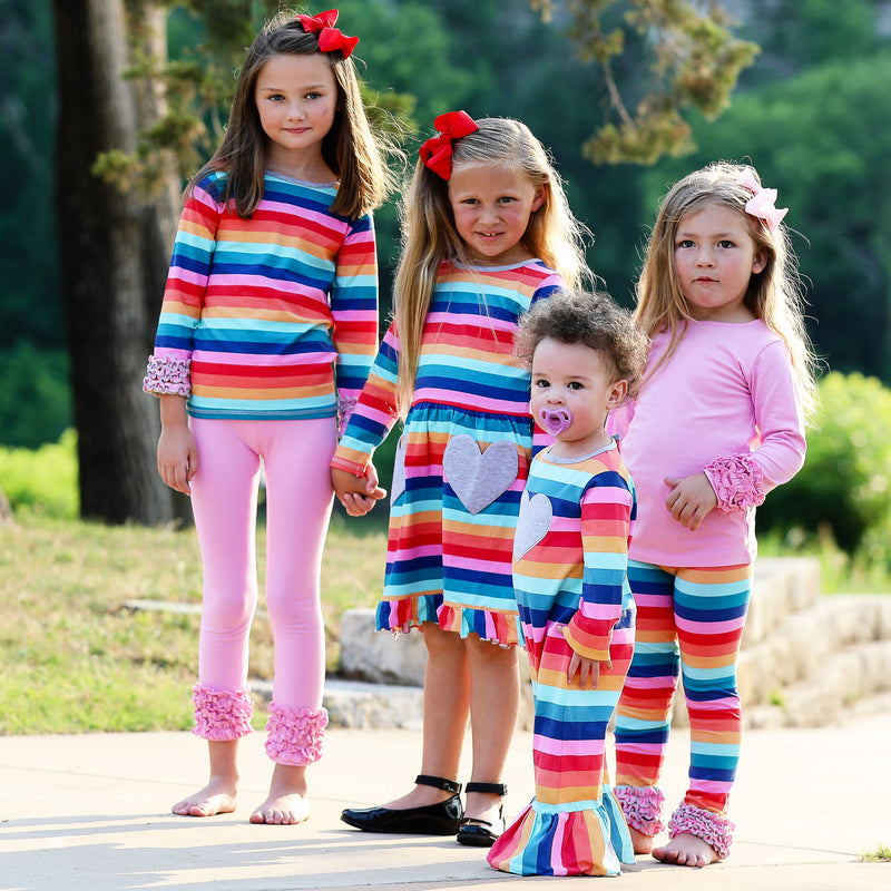 AnnLoren Girls Long Sleeve Rainbow Hearts Baby Toddler Romper One Piece-7