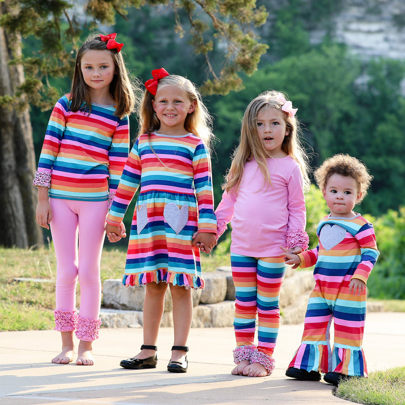 AnnLoren Baby Big Girls Boutique Fall Rainbow Hearts Cotton Winter Dress-7