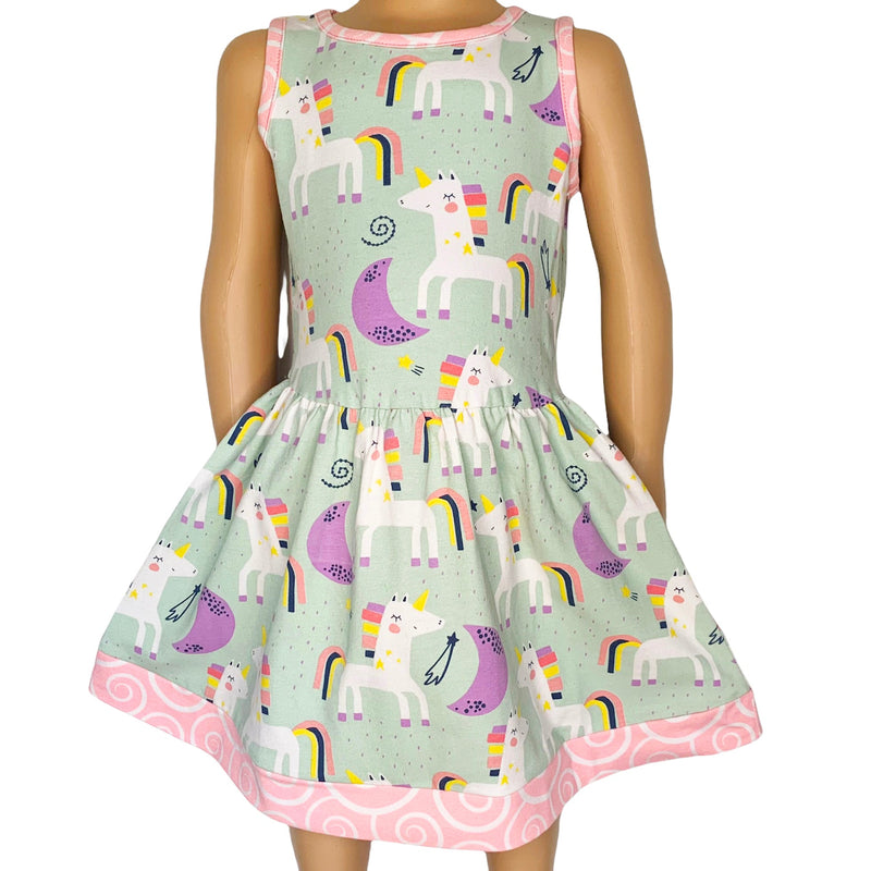 AnnLoren Little & Big Girls Magical Unicorns Rainbows Sleeveless Dress Party Outfit-0
