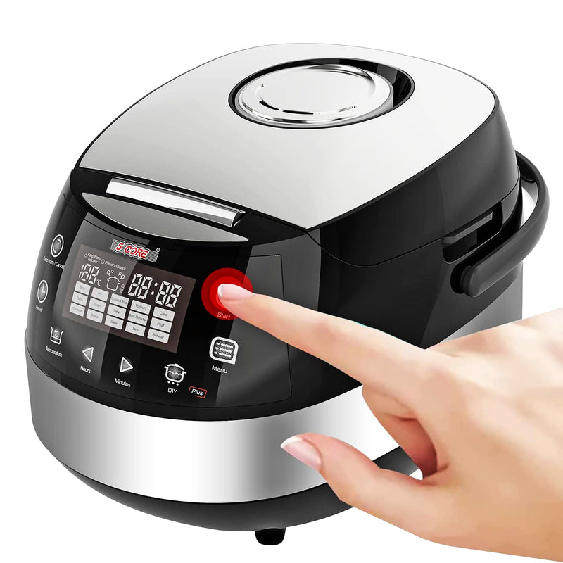 5 Core 5.3Qt Asian Rice Cooker Digital Programmable 15-in-1 Ergonomic Large Touch Screen Electric Multi Cooker Slow Cooker Steamer Pot Warmer 11 Cups 24 Hour Delay Timer Auto Keep Warm Feature RC 0501-0