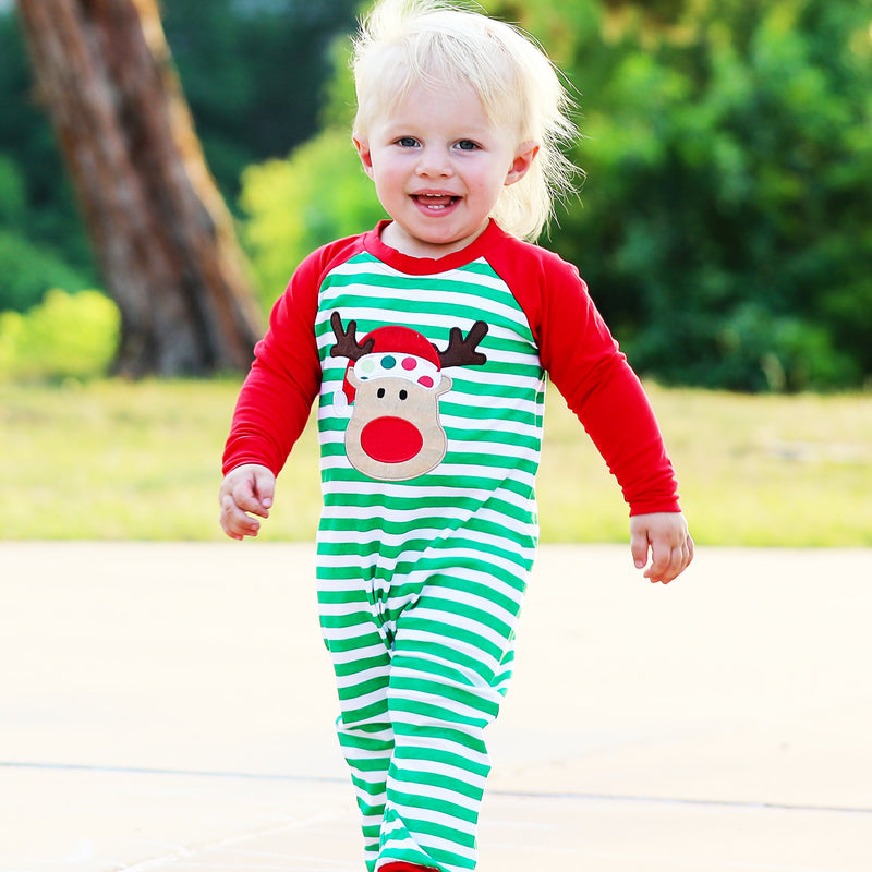 AnnLoren Baby Toddler Boys Unisex Long Sleeve Rudolf the Reindeer Christmas Romper-1