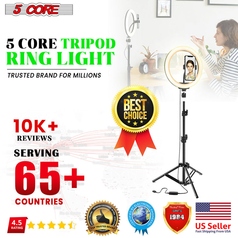 5Core Selfie LED Ring Light 10" with Tripod Stand for YouTube/Tiktok Video Recording RL 10-8