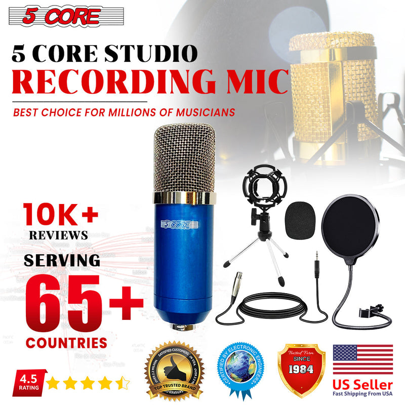 5Core Condenser Microphone Kit w/ Arm Stand Game Chat Audio Recording Computer RM 7 BLU-9