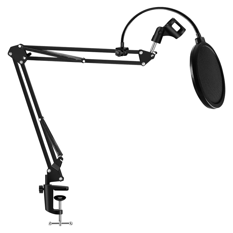 5 Core Microphone Stand Adjustable Suspension Boom Scissor Arm Mic Stand with 3/8/''to 5/8/'' Screw Adapter Includes Dual Layer Pop Filter - RM STND 2-0
