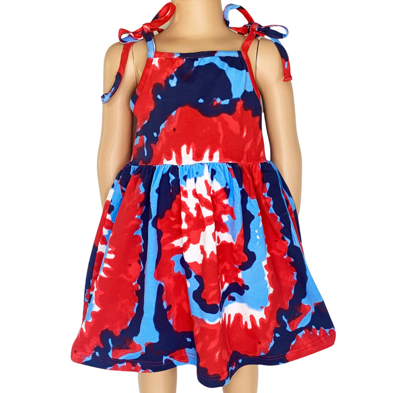 AnnLoren Big Little Girls 4th of July Tie Dye Summer Swing Dress-0