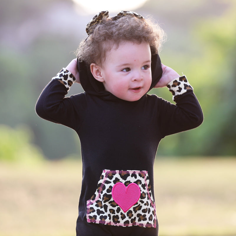 AnnLoren Girls Long Sleeve Leopard Heart Baby Toddler Romper Hoodie One Piece-4