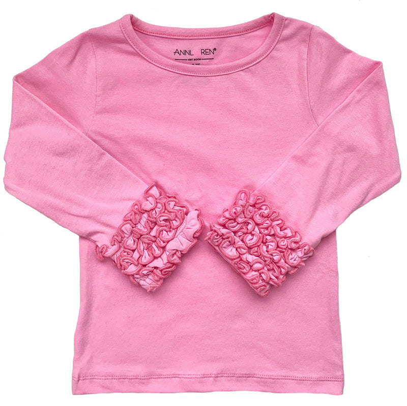 AnnLoren Baby Big Girls Boutique Long Sleeve Dark Pink Ruffle Layering T-shirt-0