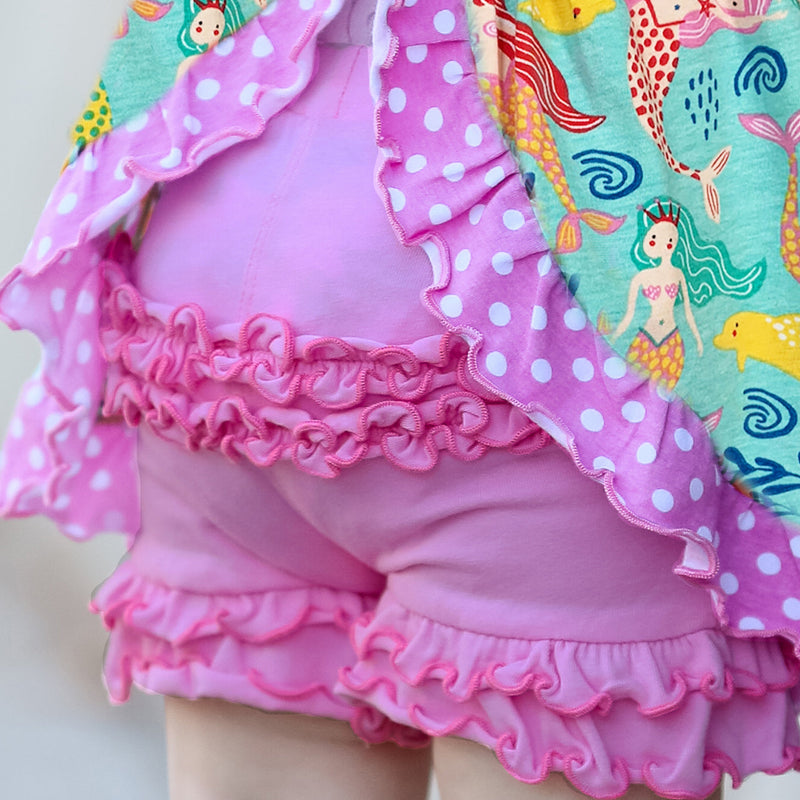 AnnLoren Girls Pink Stretch Cotton Knit RuffleButts Shorts Baby/Toddler-1