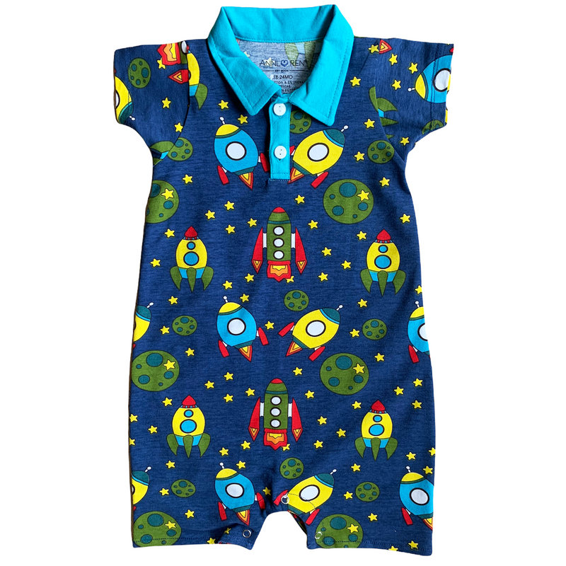 AnnLoren Spaceship short sleeve Collar Baby/Toddler Boys Romper-0